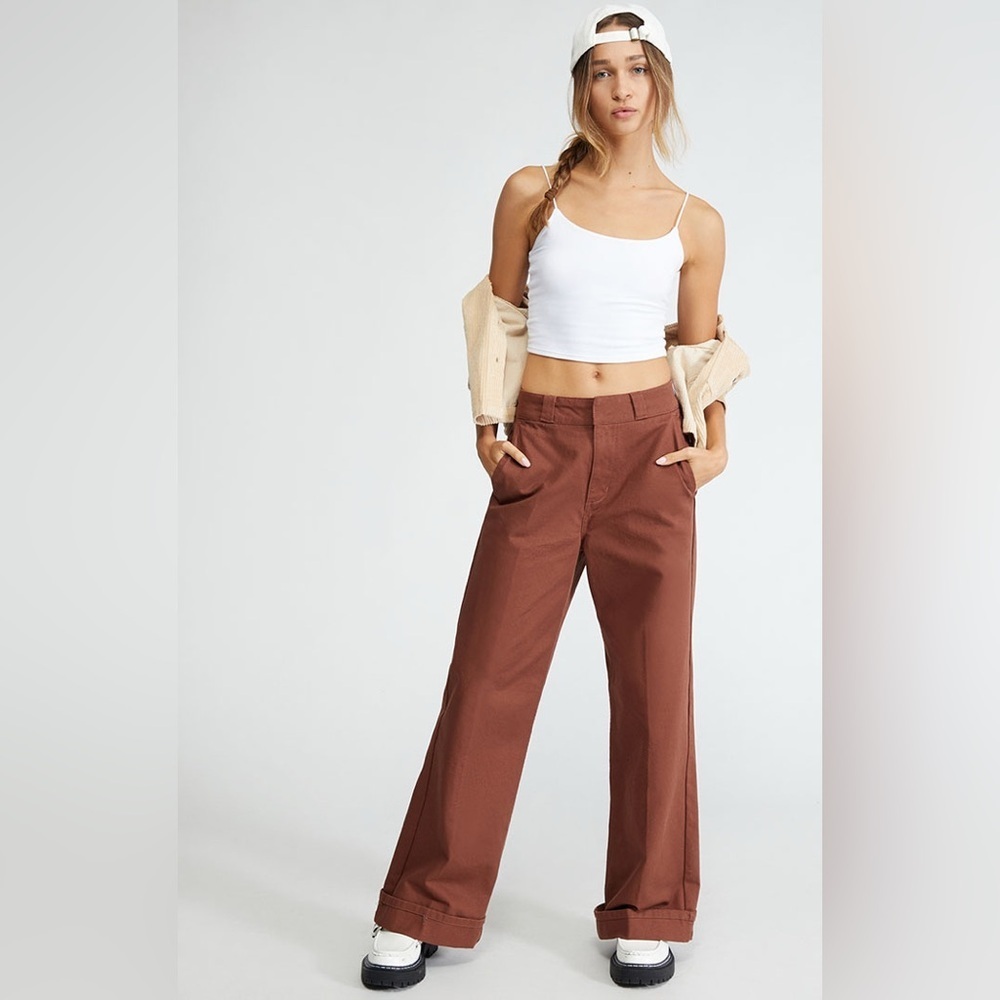 Obey Women's Mila Work Chestnut Brown Wide-Leg Pants 24
